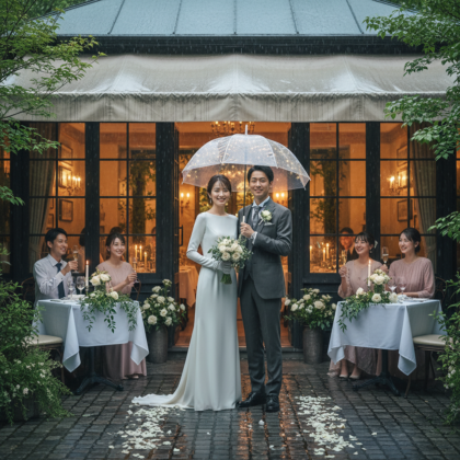 雨の日でも安心？レストランウェディングの天候対策 アイキャッチ